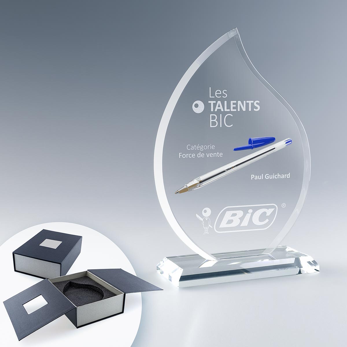 Trophée flamme en verre 17,5 cm sur socle personnalisable 🇫🇷
