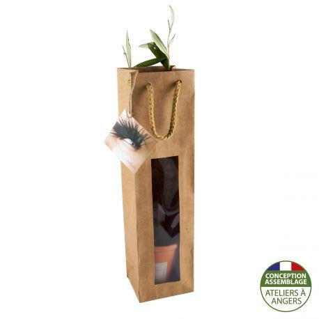 Cep de vigne en pot terre cuite et sac kraft prestige brun personnalisé